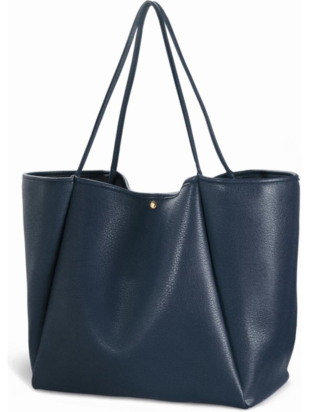 Women's Navy Blue Pu Leather Lightweight Magnetic Snap Closure Tote Handbag